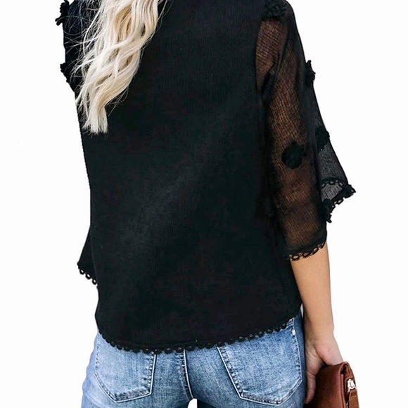 Vetinee Bell Sleeve Shirt Waffle Knit Blouse - Picture 2 of 8